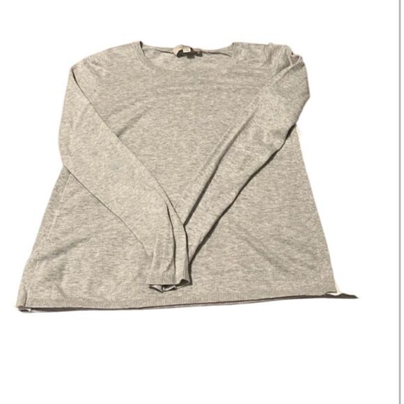 Loft size small long sleeve grey sweater with white lace inset on sides EUC - Picture 1 of 8